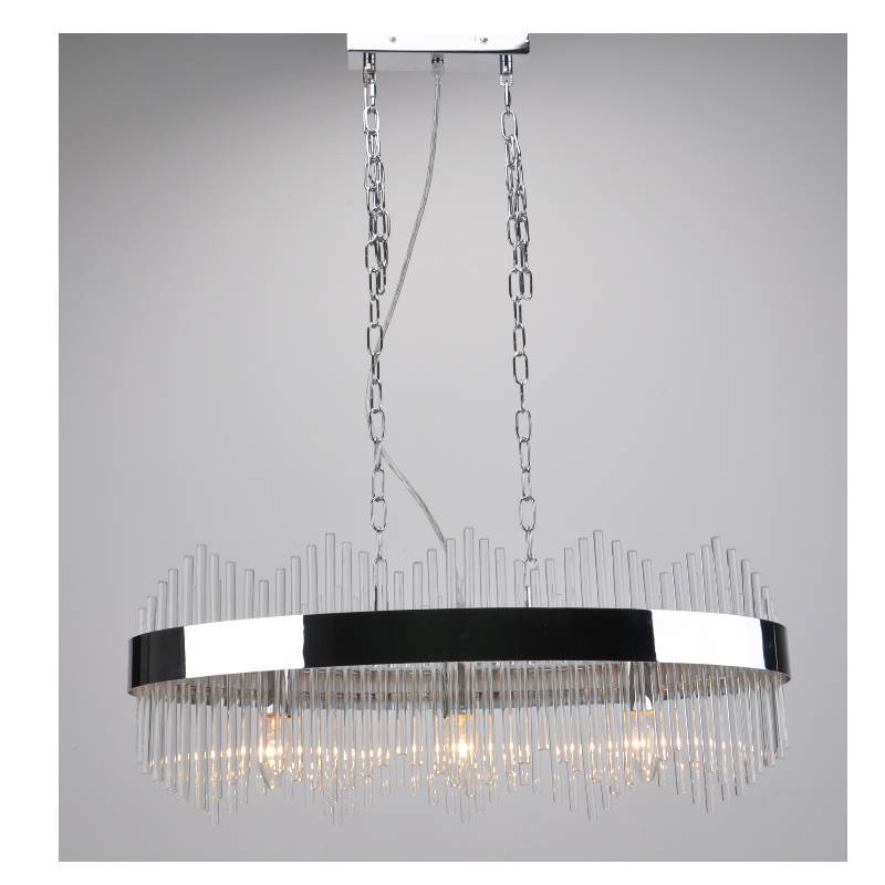 Suspension moderne avec cadre de lampe ovale et tiges de verre