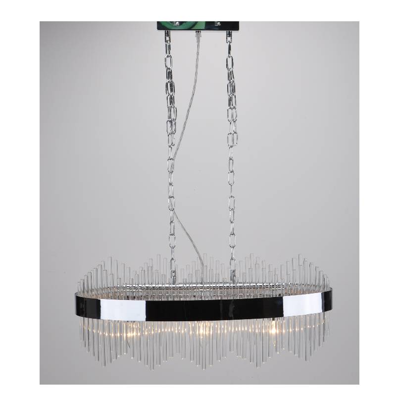 Suspension moderne avec cadre de lampe ovale et tiges de verre