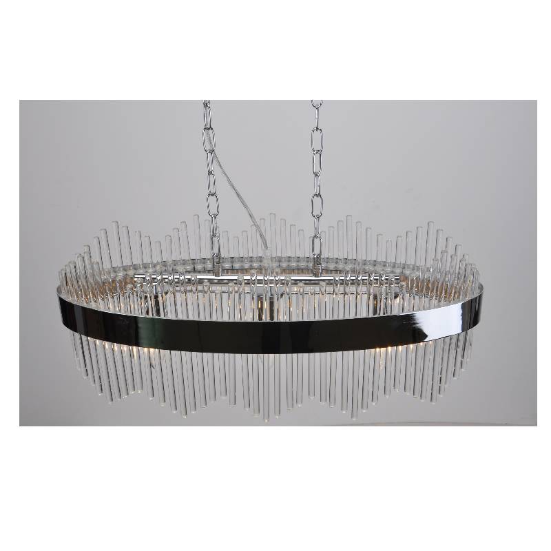 Suspension moderne avec cadre de lampe ovale et tiges de verre